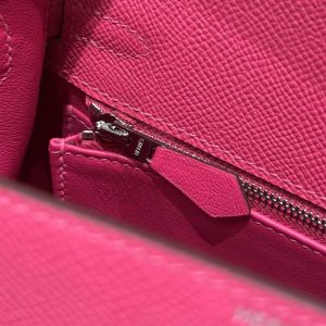 Hermes Kelly 25 Bag Handmade In Epsom Calfskin Leather Silver Hardware I6 Rose Extreme - Image 11