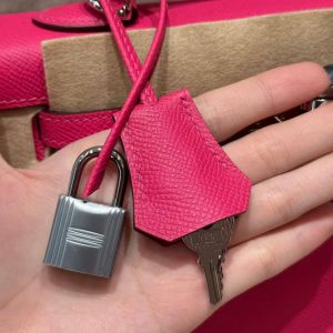 Hermes Kelly 25 Bag Handmade In Epsom Calfskin Leather Silver Hardware I6 Rose Extreme - Image 10