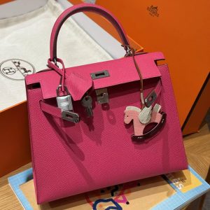 Hermes Kelly 25 Bag Handmade In Epsom Calfskin Leather Silver Hardware I6 Rose Extreme - Image 8