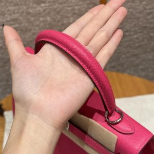 Hermes Kelly 25 Bag Handmade In Epsom Calfskin Leather Silver Hardware I6 Rose Extreme - Image 6