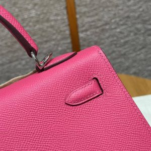 Hermes Kelly 25 Bag Handmade In Epsom Calfskin Leather Silver Hardware I6 Rose Extreme - Image 5