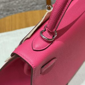 Hermes Kelly 25 Bag Handmade In Epsom Calfskin Leather Silver Hardware I6 Rose Extreme - Image 4