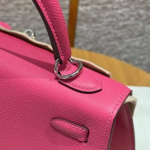 Hermes Kelly 25 Bag Handmade In Epsom Calfskin Leather Silver Hardware I6 Rose Extreme - Image 3