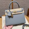 Hermes Kelly 25 Bag Handmade In Epsom Calfskin Leather Gold Hardware J7 Blue Lin