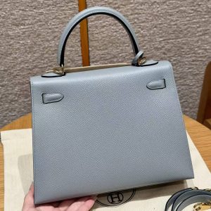 Hermes Kelly 25 Bag Handmade In Epsom Calfskin Leather Gold Hardware J7 Blue Lin - Image 2