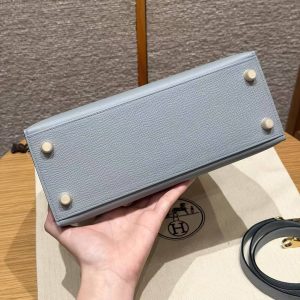 Hermes Kelly 25 Bag Handmade In Epsom Calfskin Leather Gold Hardware J7 Blue Lin - Image 29