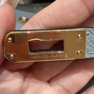 Hermes Kelly 25 Bag Handmade In Epsom Calfskin Leather Gold Hardware J7 Blue Lin - Image 27