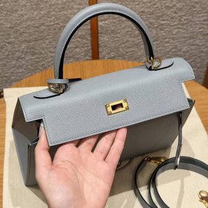 Hermes Kelly 25 Bag Handmade In Epsom Calfskin Leather Gold Hardware J7 Blue Lin - Image 22