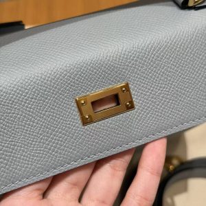 Hermes Kelly 25 Bag Handmade In Epsom Calfskin Leather Gold Hardware J7 Blue Lin - Image 21