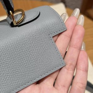 Hermes Kelly 25 Bag Handmade In Epsom Calfskin Leather Gold Hardware J7 Blue Lin - Image 20
