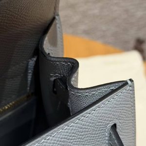 Hermes Kelly 25 Bag Handmade In Epsom Calfskin Leather Gold Hardware J7 Blue Lin - Image 19