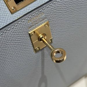 Hermes Kelly 25 Bag Handmade In Epsom Calfskin Leather Gold Hardware J7 Blue Lin - Image 17