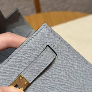 Hermes Kelly 25 Bag Handmade In Epsom Calfskin Leather Gold Hardware J7 Blue Lin - Image 16