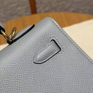 Hermes Kelly 25 Bag Handmade In Epsom Calfskin Leather Gold Hardware J7 Blue Lin - Image 8