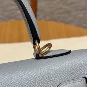Hermes Kelly 25 Bag Handmade In Epsom Calfskin Leather Gold Hardware J7 Blue Lin - Image 7