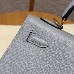 Hermes Kelly 25 Bag Handmade In Epsom Calfskin Leather Gold Hardware J7 Blue Lin - Image 6