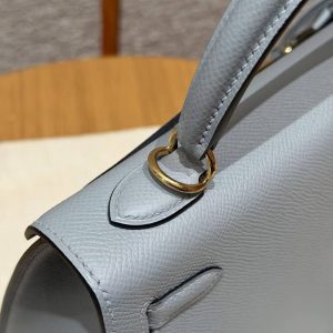 Hermes Kelly 25 Bag Handmade In Epsom Calfskin Leather Gold Hardware J7 Blue Lin - Image 5