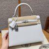 Hermes Kelly 25 Bag Handmade In Epsom Calfskin Leather Silver Hardware M4 Gris Pale