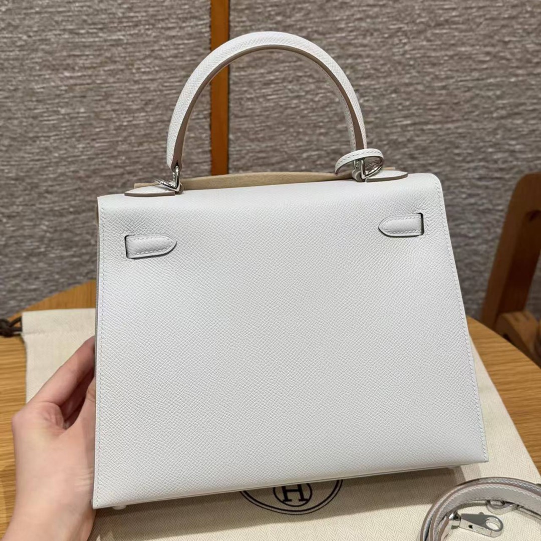 Hermes Kelly 25 Bag Handmade In Epsom Calfskin Leather Silver Hardware M4 Gris Pale - Image 2