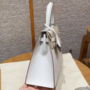 Hermes Kelly 25 Bag Handmade In Epsom Calfskin Leather Silver Hardware M4 Gris Pale - Image 18