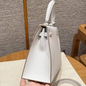 Hermes Kelly 25 Bag Handmade In Epsom Calfskin Leather Silver Hardware M4 Gris Pale - Image 17