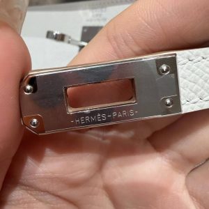Hermes Kelly 25 Bag Handmade In Epsom Calfskin Leather Silver Hardware M4 Gris Pale - Image 12