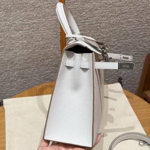 Hermes Kelly 25 Bag Handmade In Epsom Calfskin Leather Silver Hardware M4 Gris Pale - Image 9