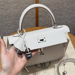 Hermes Kelly 25 Bag Handmade In Epsom Calfskin Leather Silver Hardware M4 Gris Pale - Image 8