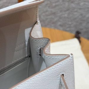 Hermes Kelly 25 Bag Handmade In Epsom Calfskin Leather Silver Hardware M4 Gris Pale - Image 7