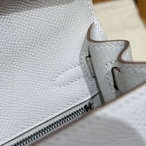 Hermes Kelly 25 Bag Handmade In Epsom Calfskin Leather Silver Hardware M4 Gris Pale - Image 6