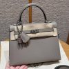 Hermes Kelly 25 Bag Handmade In Epsom Calfskin Leather Silver Hardware M8 Gris Asphalted