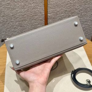 Hermes Kelly 25 Bag Handmade In Epsom Calfskin Leather Silver Hardware M8 Gris Asphalted - Image 16