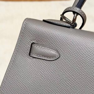 Hermes Kelly 25 Bag Handmade In Epsom Calfskin Leather Silver Hardware M8 Gris Asphalted - Image 13