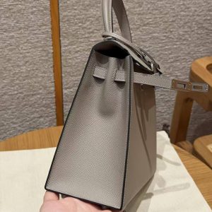 Hermes Kelly 25 Bag Handmade In Epsom Calfskin Leather Silver Hardware M8 Gris Asphalted - Image 8