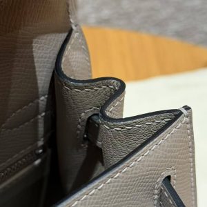 Hermes Kelly 25 Bag Handmade In Epsom Calfskin Leather Silver Hardware M8 Gris Asphalted - Image 5
