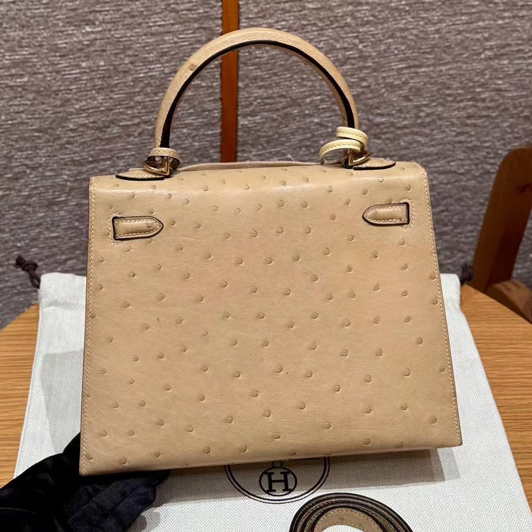 Hermes Kelly 25 Bag Handmade In KK Ostrich Leather From South Africa Gold Hardware OM Chai - Image 2
