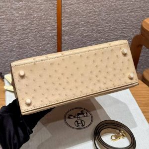 Hermes Kelly 25 Bag Handmade In KK Ostrich Leather From South Africa Gold Hardware OM Chai - Image 14