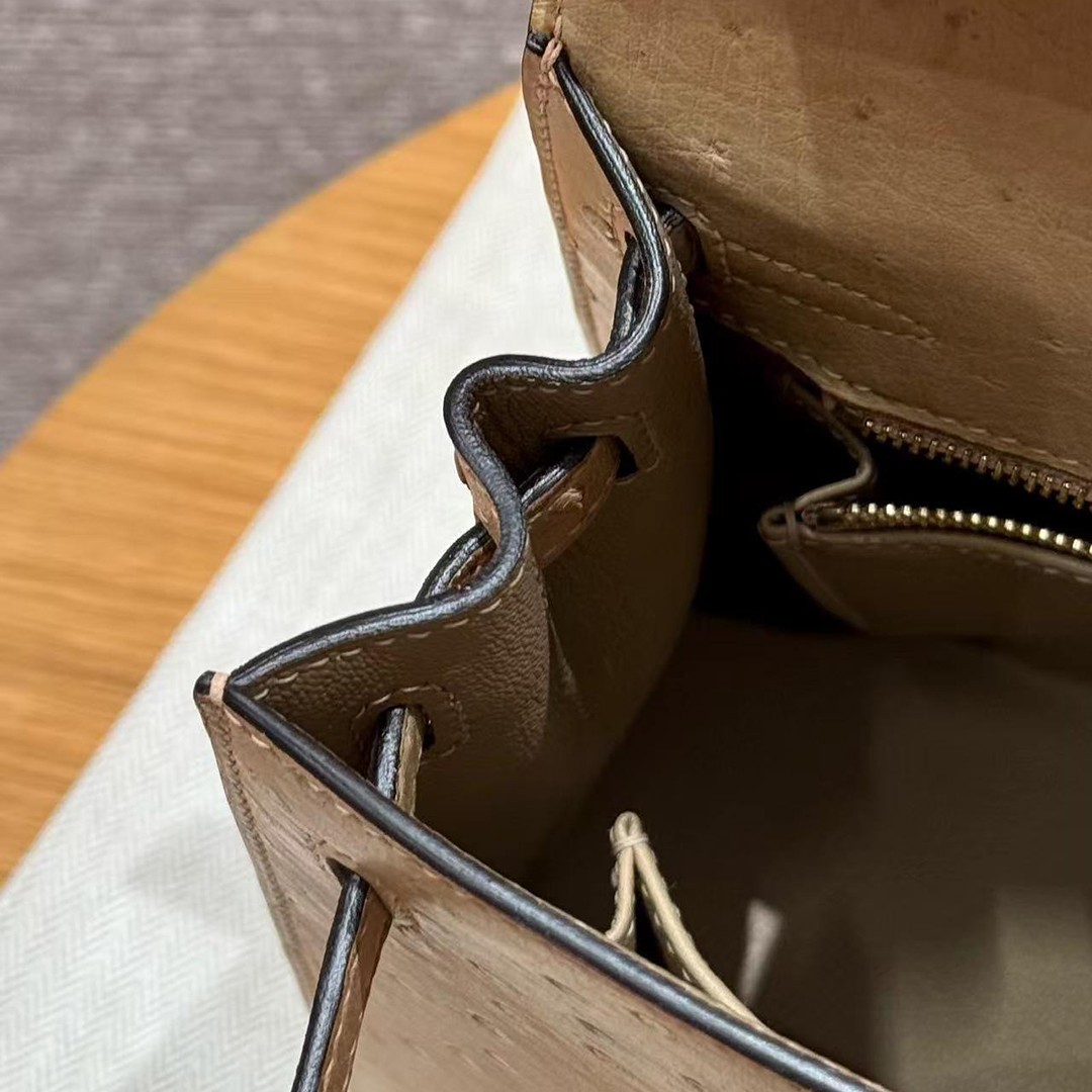 Hermes Kelly 25 Bag Handmade In KK Ostrich Leather From South Africa Gold Hardware OM Chai - Image 8