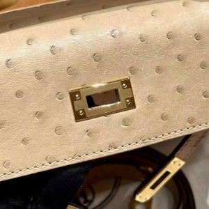 Hermes Kelly 25 Bag Handmade In KK Ostrich Leather From South Africa Gold Hardware OM Chai - Image 7