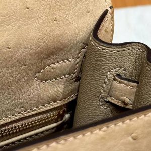 Hermes Kelly 25 Bag Handmade In KK Ostrich Leather From South Africa Gold Hardware OM Chai - Image 3