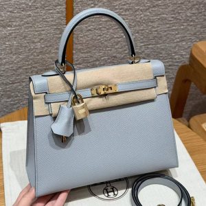 Hermes Kelly 25 Bag Handmade In Epsom Calfskin Leather Gold Hardware P0 Gris Pantin