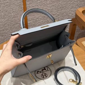 Hermes Kelly 25 Bag Handmade In Epsom Calfskin Leather Gold Hardware P0 Gris Pantin - Image 18