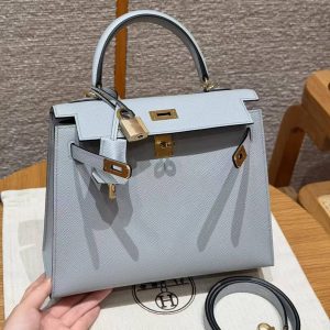 Hermes Kelly 25 Bag Handmade In Epsom Calfskin Leather Gold Hardware P0 Gris Pantin - Image 14