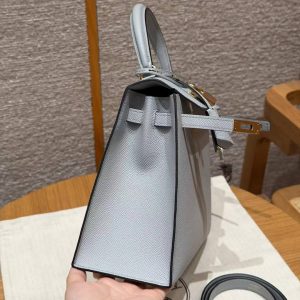 Hermes Kelly 25 Bag Handmade In Epsom Calfskin Leather Gold Hardware P0 Gris Pantin - Image 13