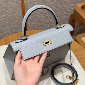 Hermes Kelly 25 Bag Handmade In Epsom Calfskin Leather Gold Hardware P0 Gris Pantin - Image 12