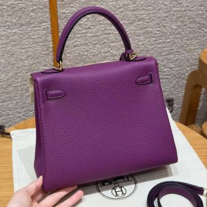 Hermes Kelly 25 Bag Handmade In Togo Calfskin Leather Gold Hardware P9 Anemone - Image 2