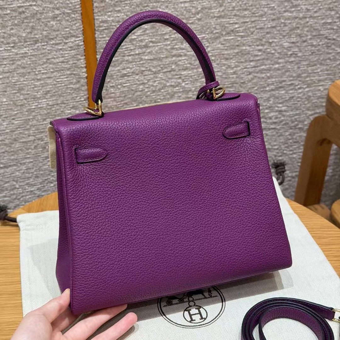 Hermes Kelly 25 Bag Handmade In Togo Calfskin Leather Gold Hardware P9 Anemone - Image 2