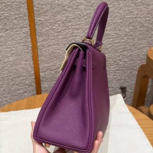 Hermes Kelly 25 Bag Handmade In Togo Calfskin Leather Gold Hardware P9 Anemone - Image 18