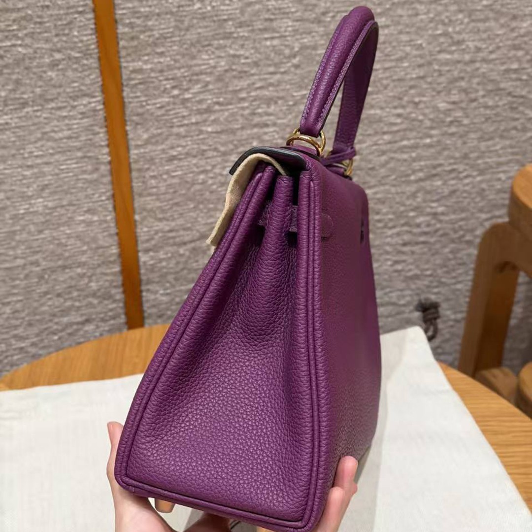 Hermes Kelly 25 Bag Handmade In Togo Calfskin Leather Gold Hardware P9 Anemone - Image 18