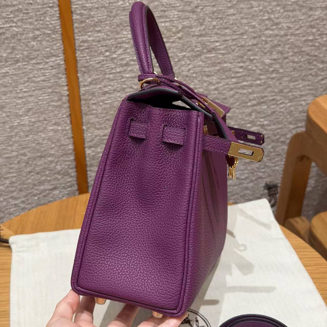 Hermes Kelly 25 Bag Handmade In Togo Calfskin Leather Gold Hardware P9 Anemone - Image 17